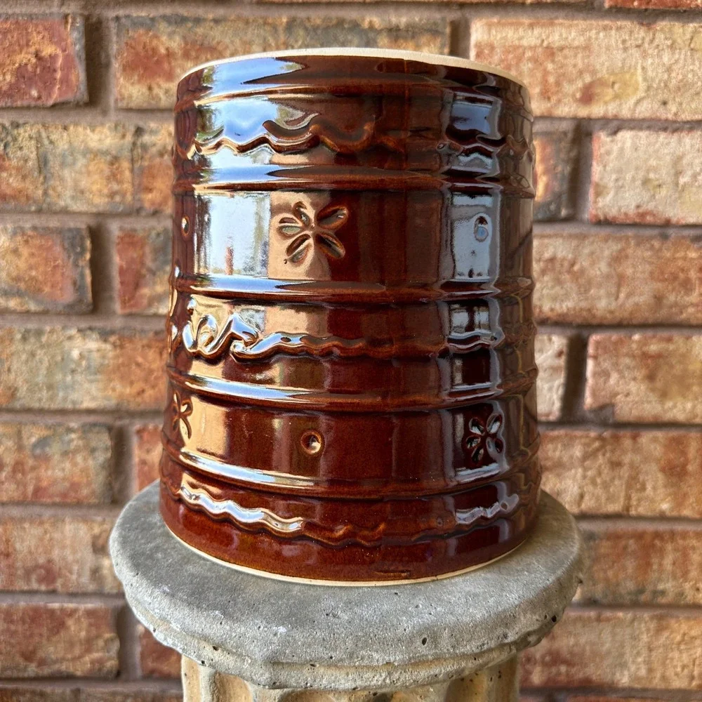 Vintage Mar-Crest Brown Glazed Stoneware Cookies Crock Jar Made in USA Cottage